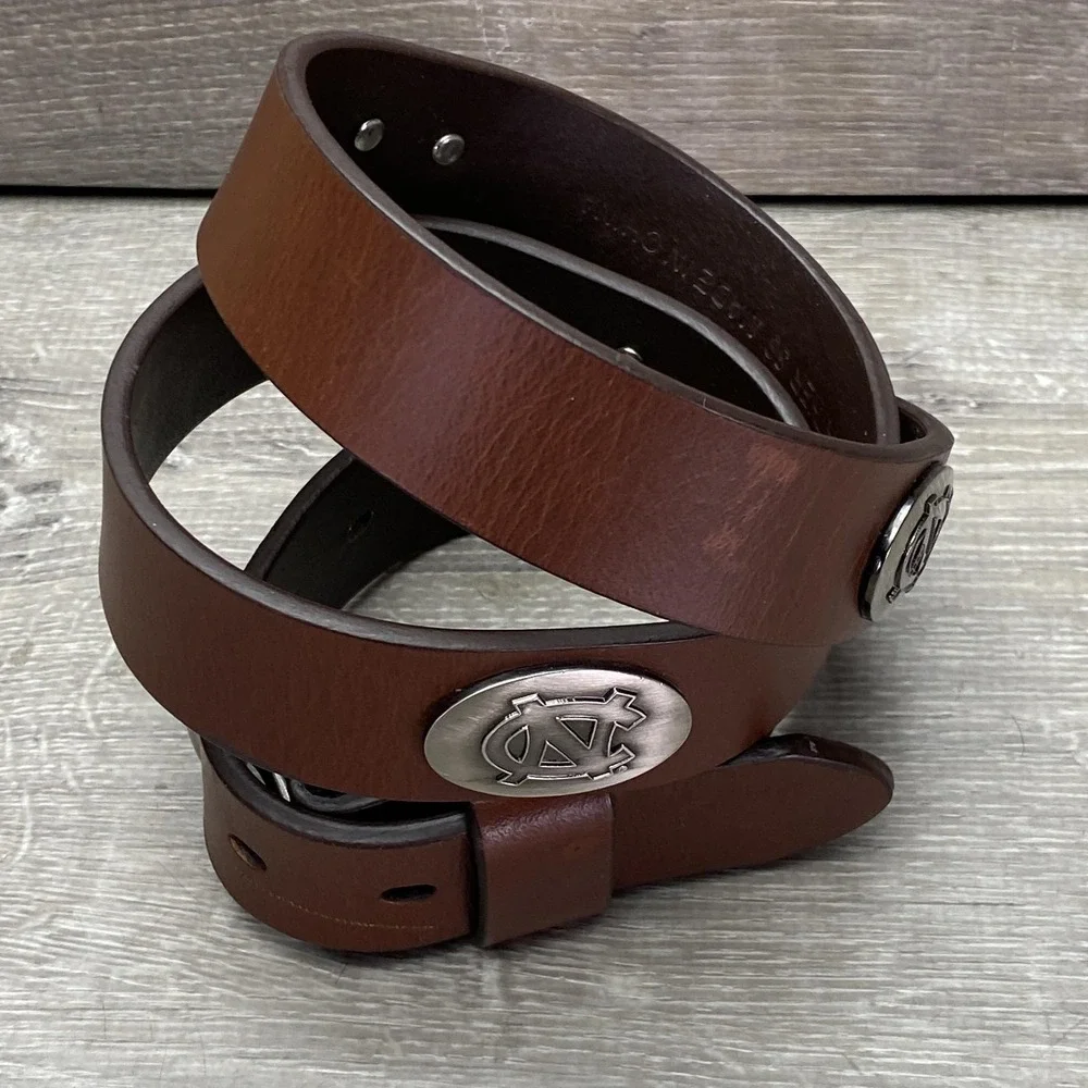 North Carolina Tar Heels Leather Belt Mens‎ Large Brown Concho Logo NCAA Fan